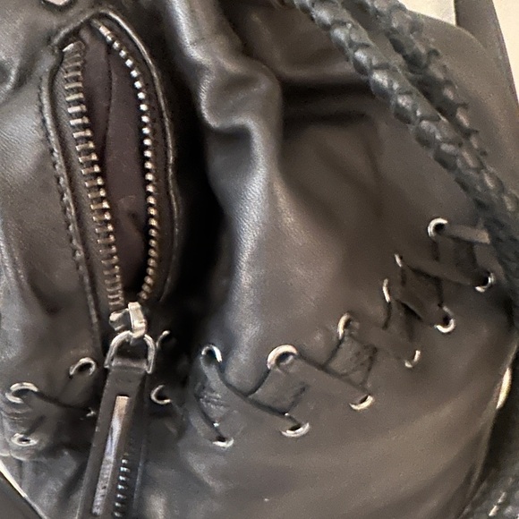 All Saints Black Lambskin Leather Drawstring Bucket Bag NWOT - Picture 2 of 10